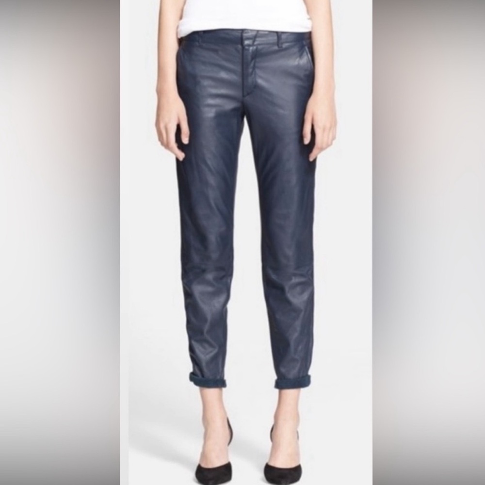 NWT Vince Women's Navy Lambskin Soft
Leather Trouser Pants Size 4
